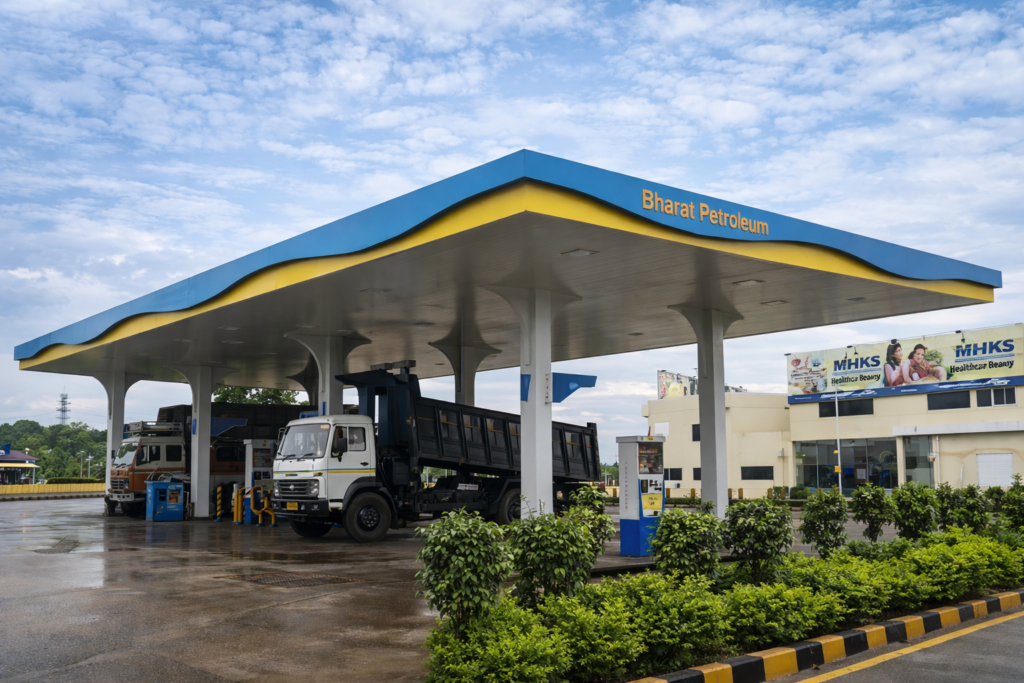 bharat petroleum station on cloudy day